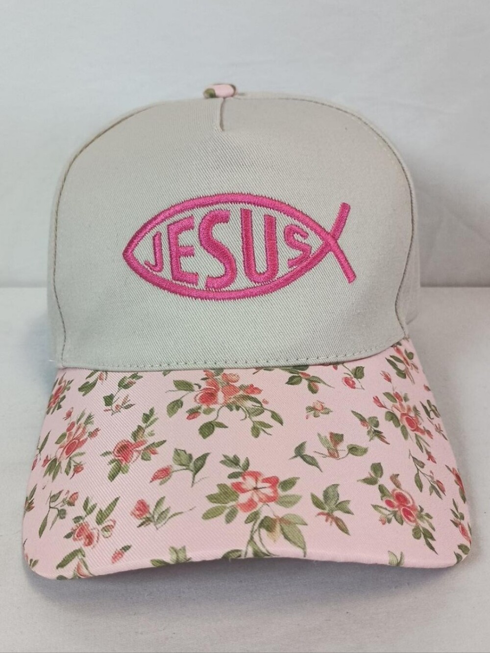Pink Floral “Jesus” Trucker Hat 🌸Beautiful feminine faith-inspired Ball Cap